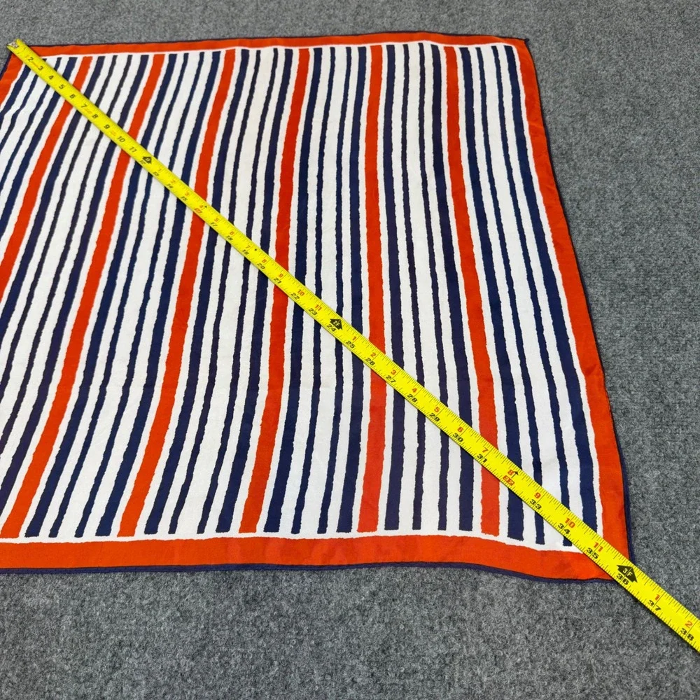 Vintage Vera Neumann Scarf Orange Navy Blue White Striped Square Acetate Japan